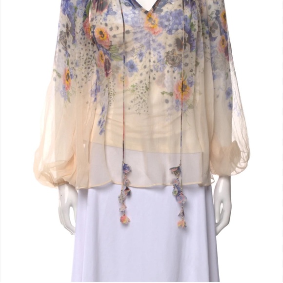 ZIMMERMAN SIZE 2-WOMEN'S TAMA FLORAL BALLOON-SLEEVE BLOUSE IN PURPLE PANSY PRINT - Picture 12 of 12